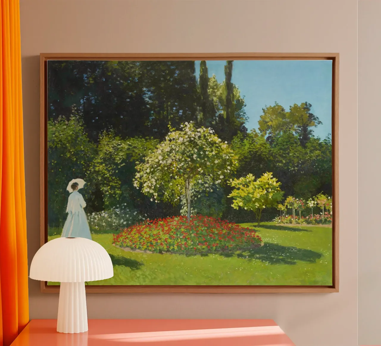 Dame in de tuin van Claude Monet (1867) canvas met Baklijst van Classic Art Prints
