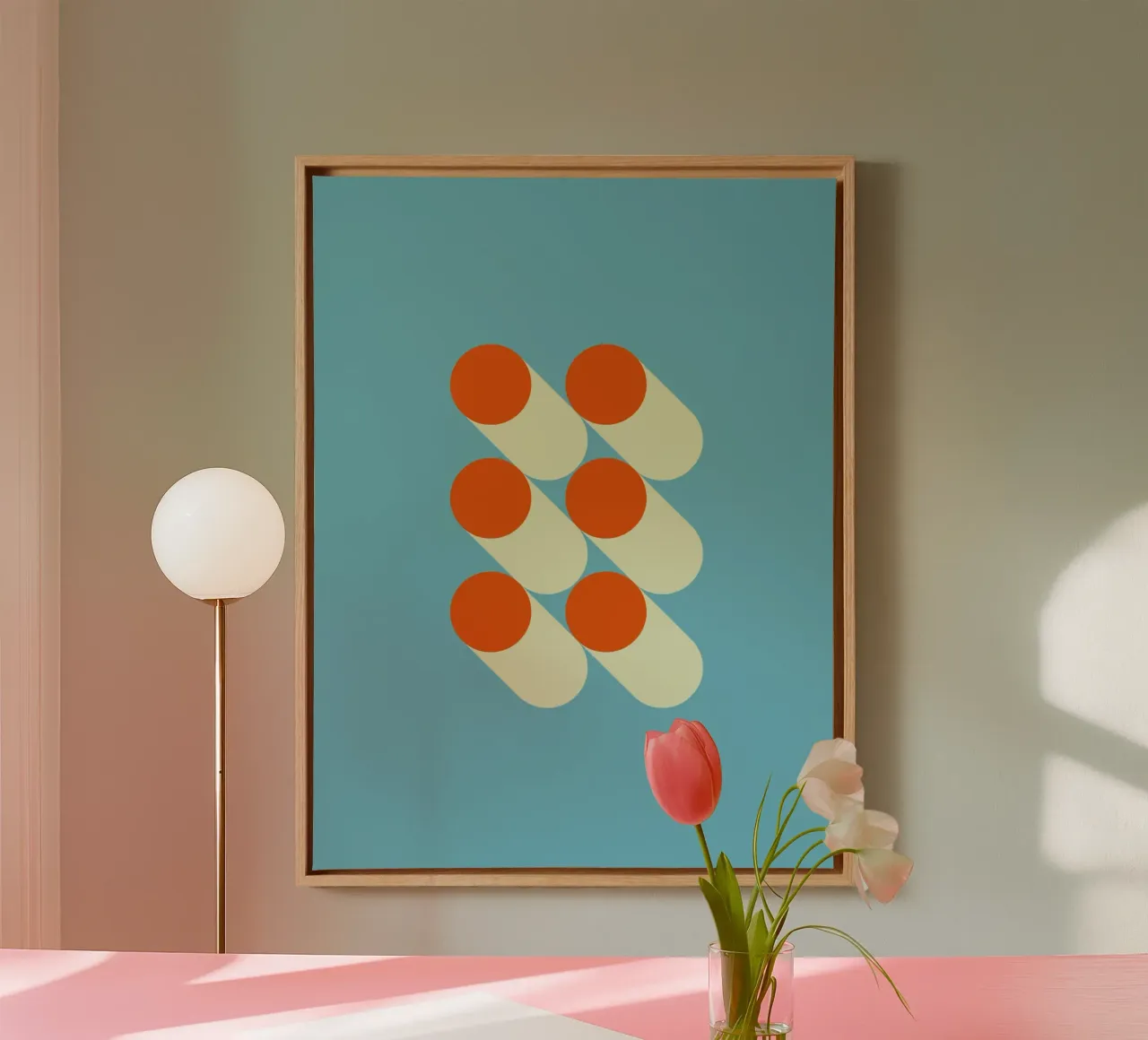 Geometrie Poster - Retro Minimal Art in Oranje Blauw canvas met Baklijst van Studio Vibe