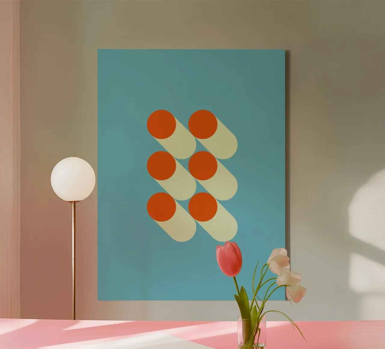 Geometrie Poster - Retro Minimal Art in Oranje Blauw canvas met Baklijst van Studio Vibe