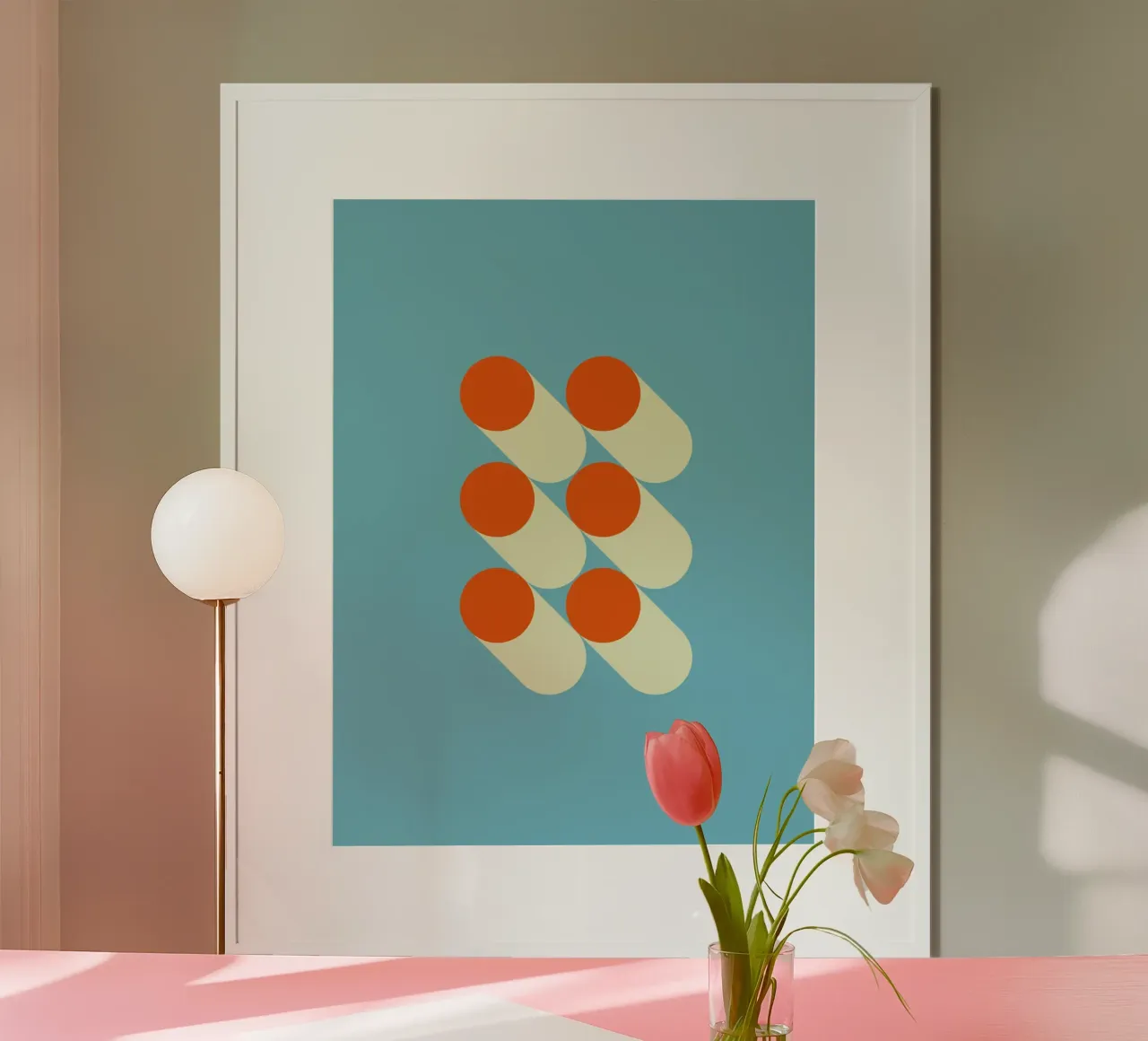 Poster geometrico - Arte minimalista retrò in arancione blu poster con telaio in plastica da Studio Vibe