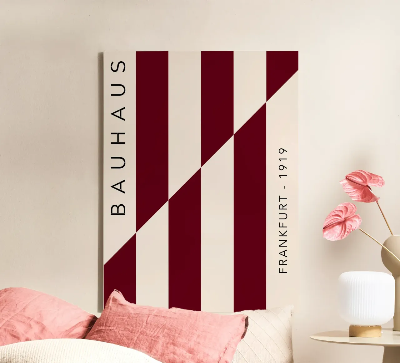 Poster Bauhaus - Linee minimaliste Francoforte 1919 tela con Cornice a cassetta da Studio Vibe
