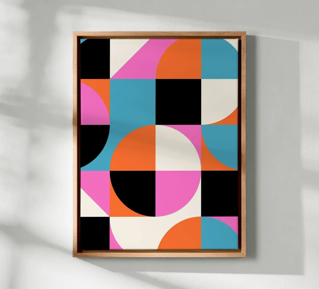 Geometry poster - Abstract shapes in colours canvas with Floater frame by Studio Vibe