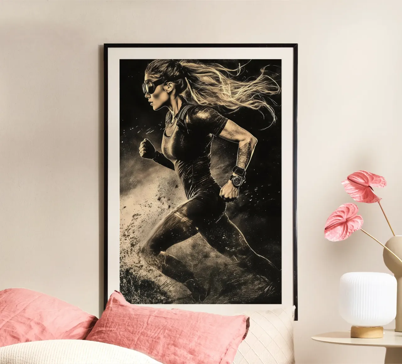 Adrenaline Rush: Steampunk atleet in beweging poster met aluminium frame van Synthaira