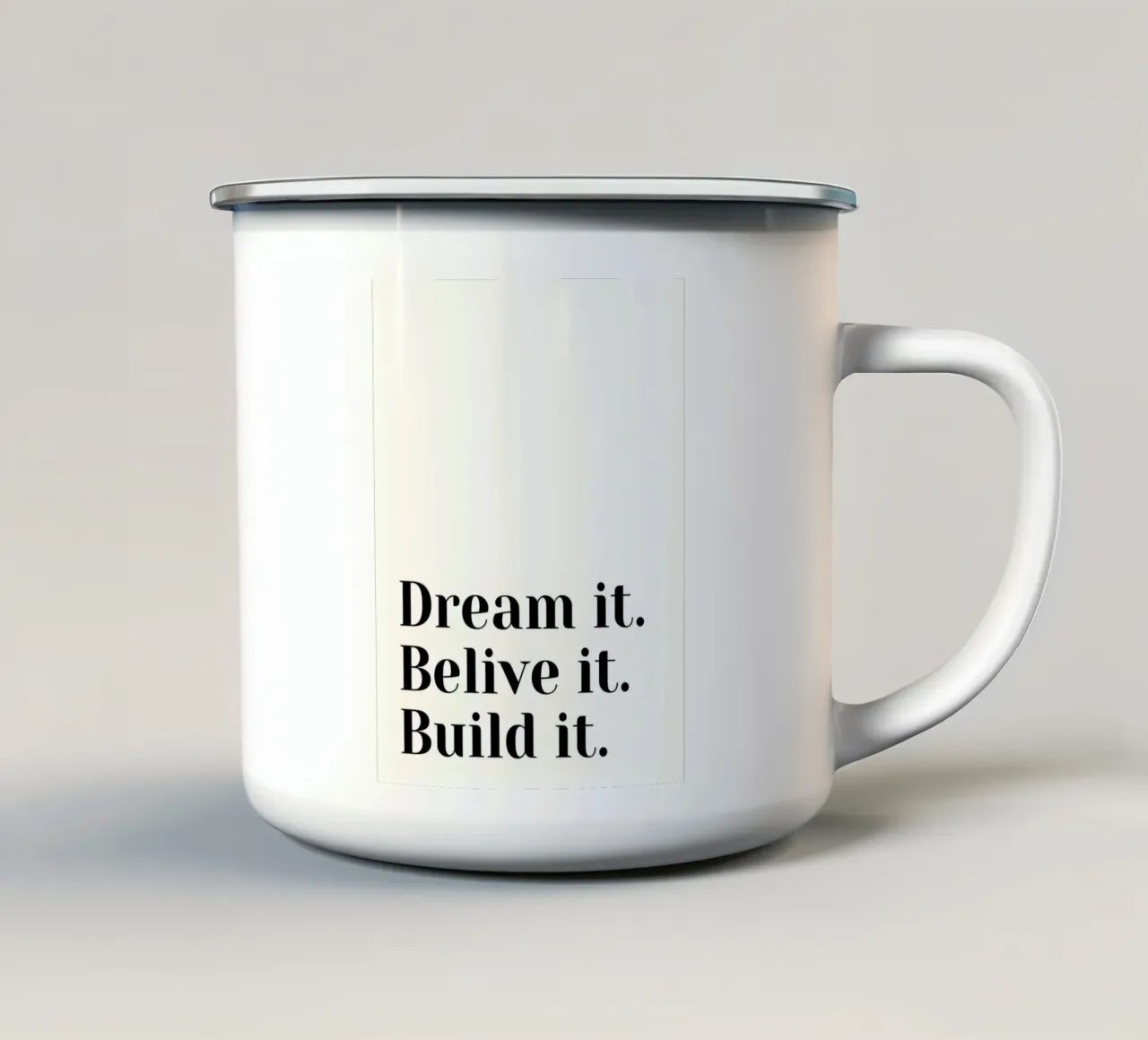 Dream, Believe, Build tazza in smalto da Type & Tape