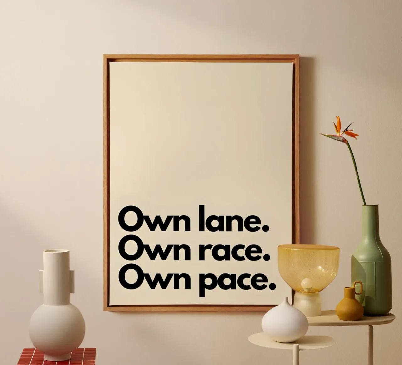 "Own lane. Own race. Own pace." tela con Cornice a cassetta da Type & Tape
