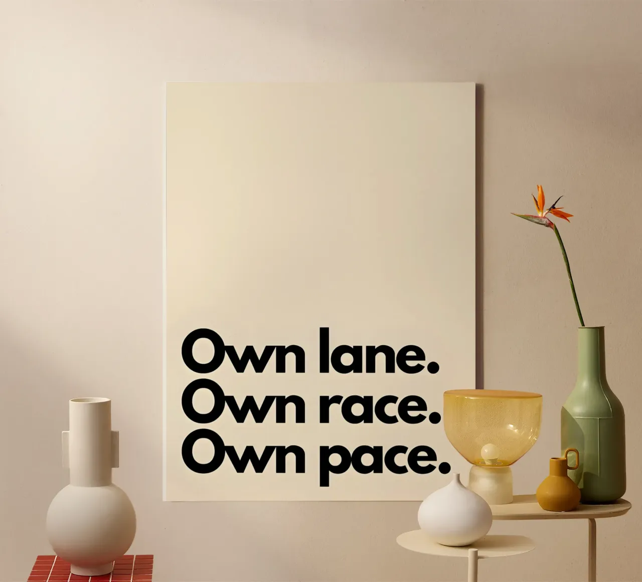 "Own lane. Own race. Own pace." tela con Cornice a cassetta da Type & Tape