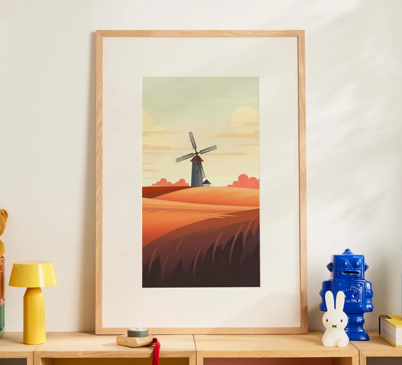 windmill on the hill poster con telaio in legno da lily