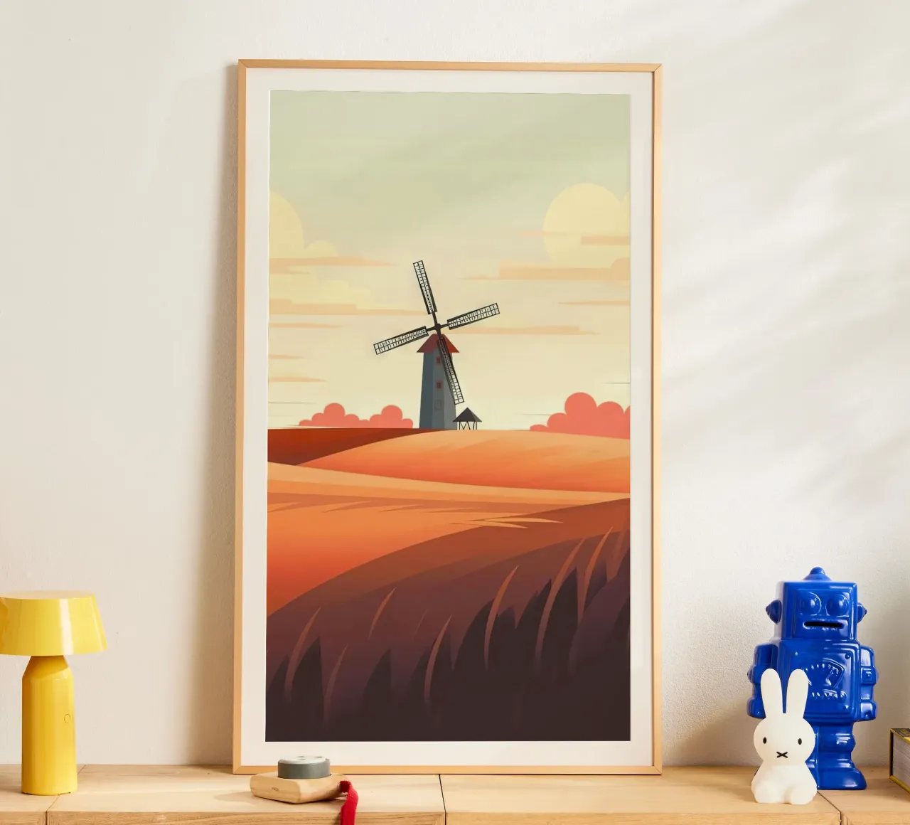 windmill on the hill poster con telaio in legno da lily
