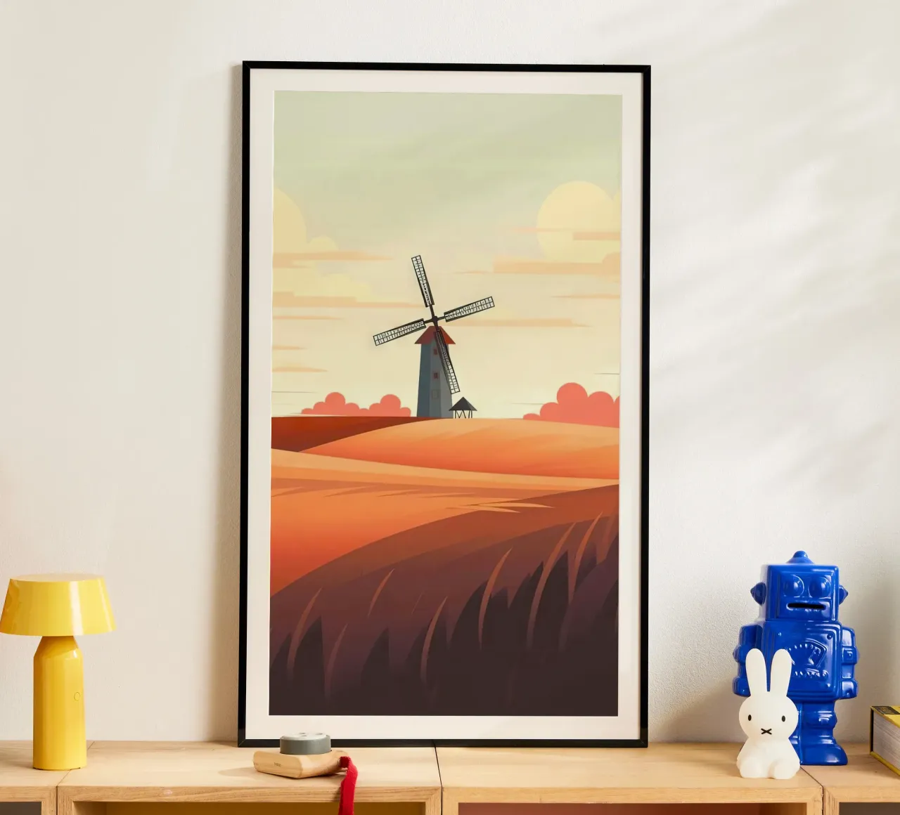 windmill on the hill poster con telaio in legno da lily