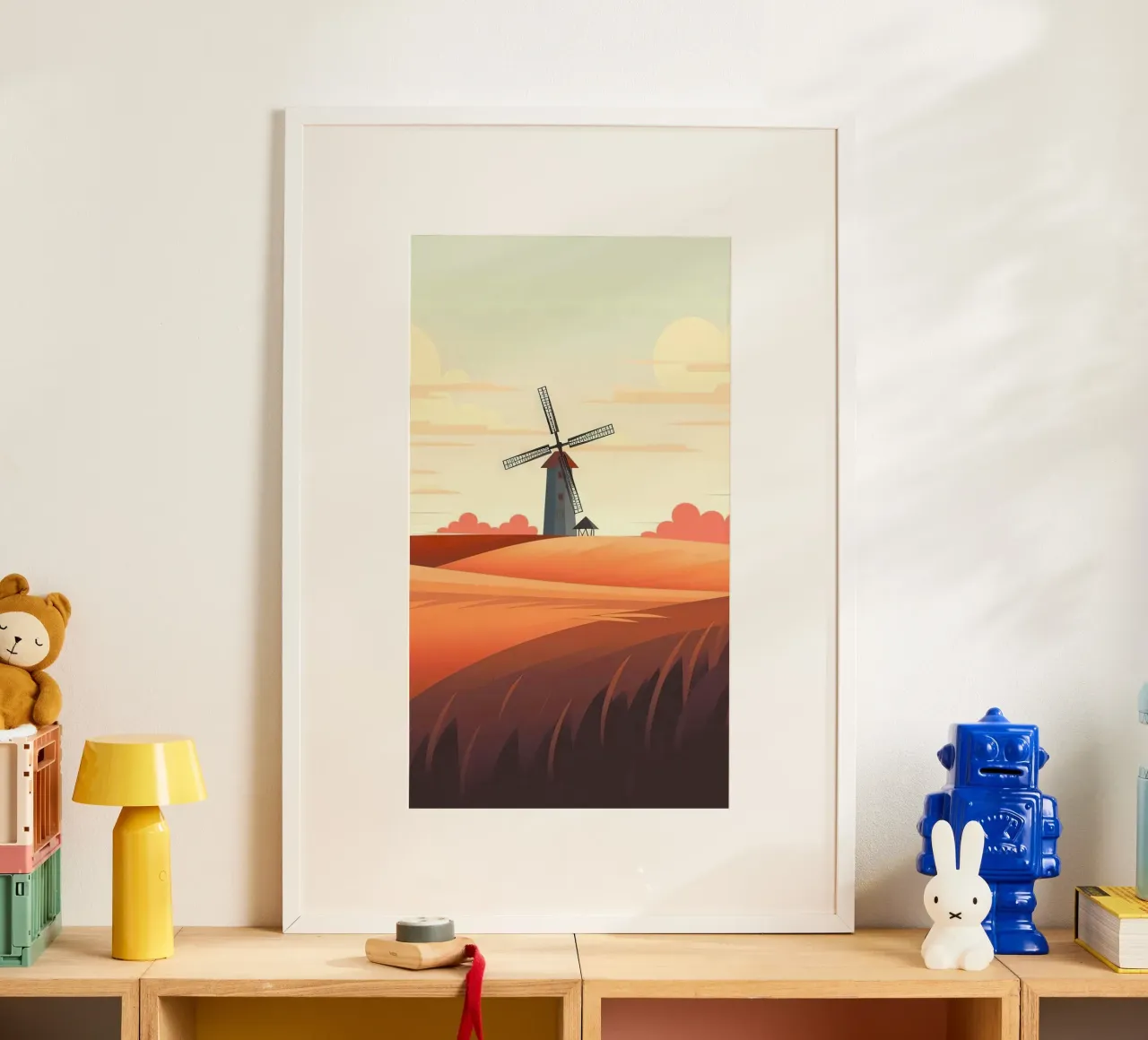 windmill on the hill poster con telaio in legno da lily