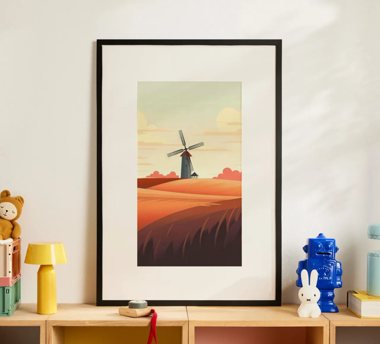 windmill on the hill poster con telaio in legno da lily