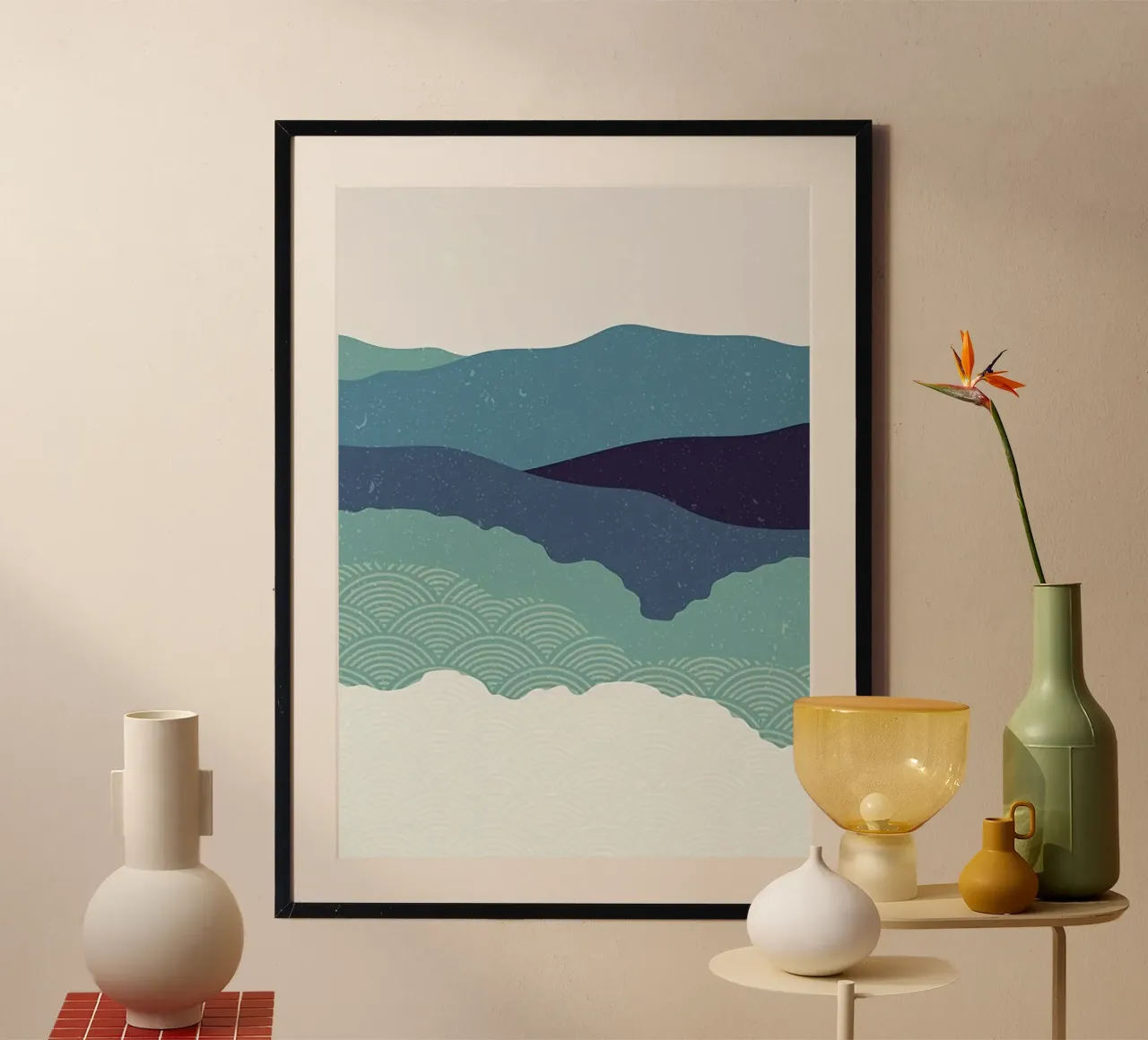 cloud wave poster con telaio in alluminio da lily