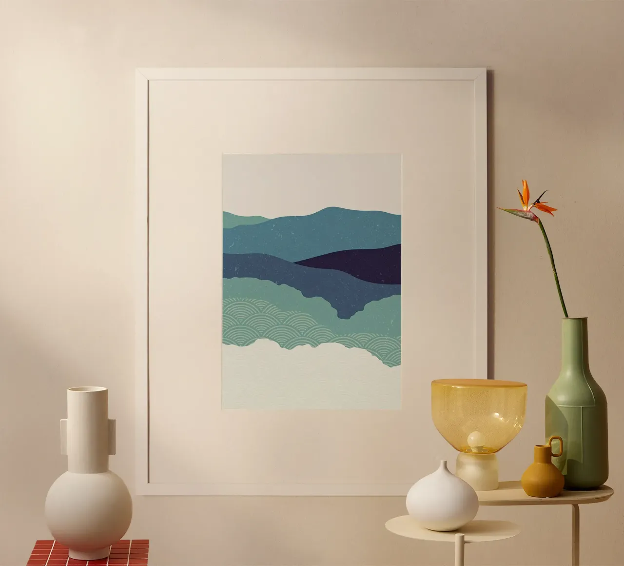 cloud wave poster con telaio in alluminio da lily