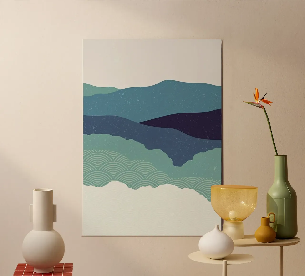 cloud wave poster con telaio in alluminio da lily