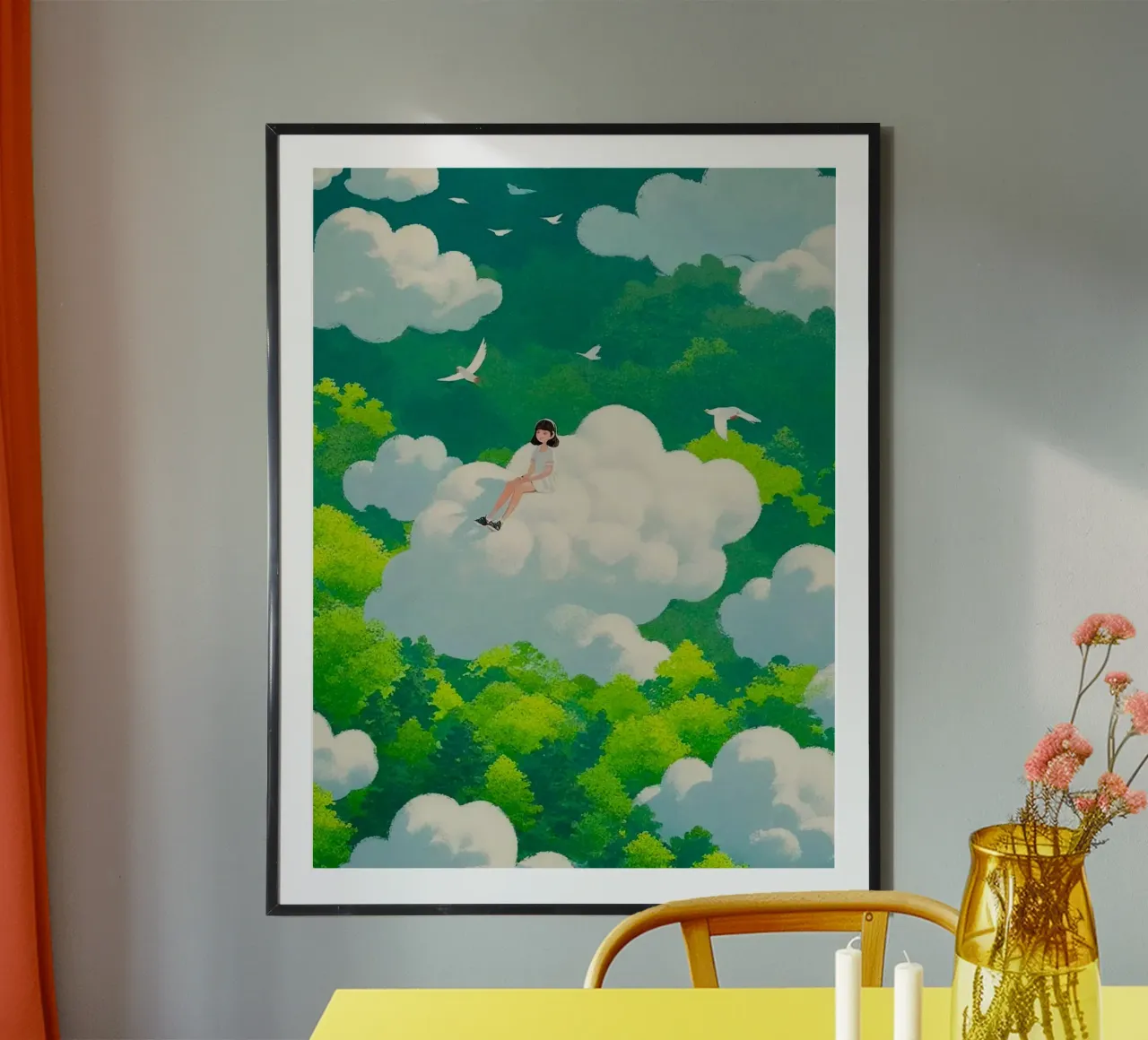 stay on the cloud poster con telaio in legno da lily