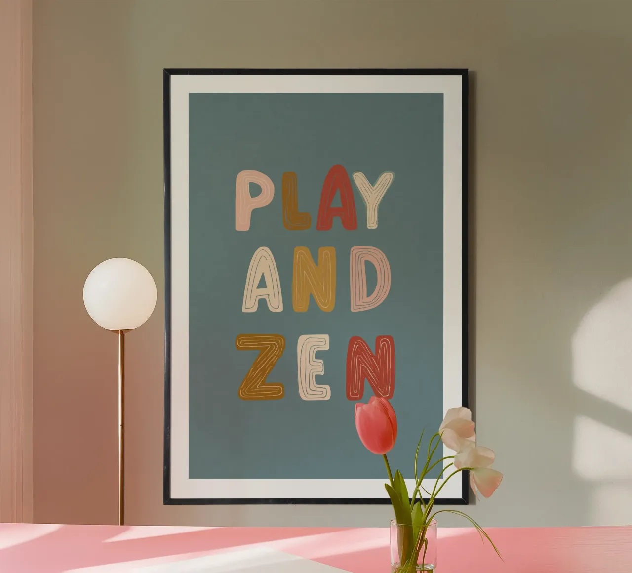 Play And Zen No 02 poster con telaio in legno da treechild