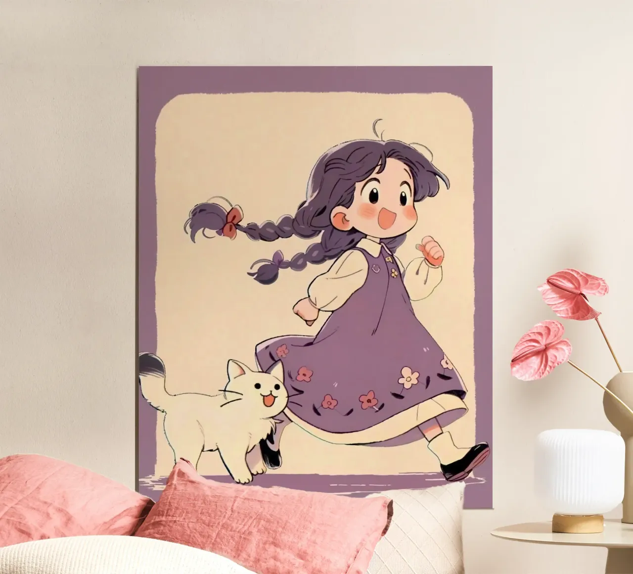 girl and kitty poster con telaio in plastica da lily
