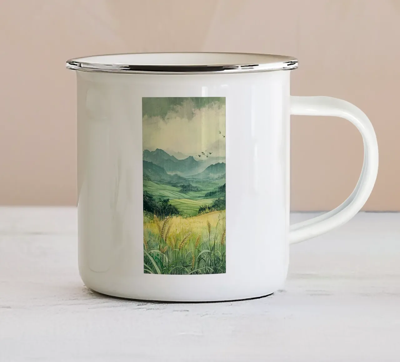 calm scenic field tazza in smalto da kichin
