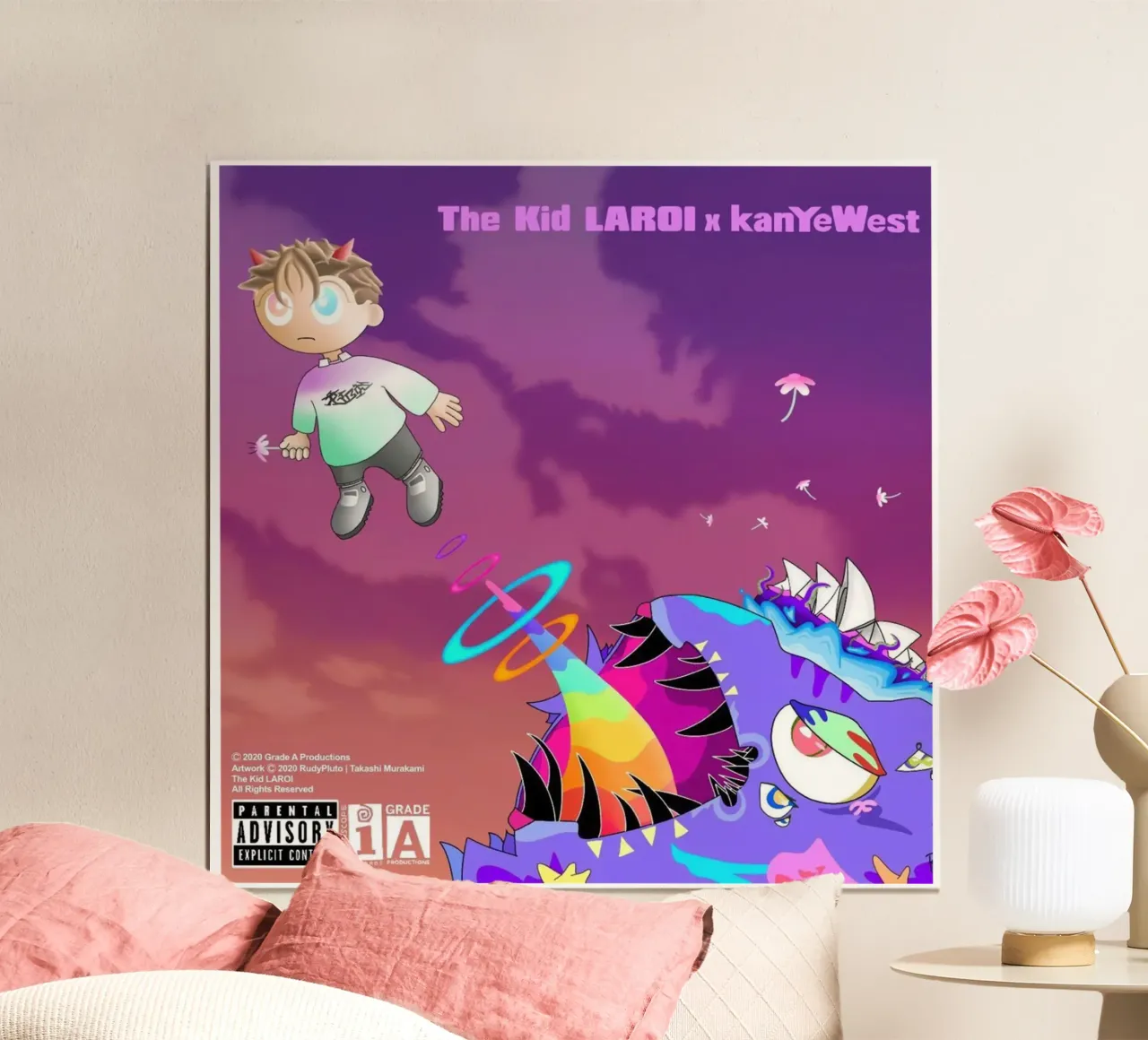 maglietta del tour di kanyes west glow in the dark poster da martina