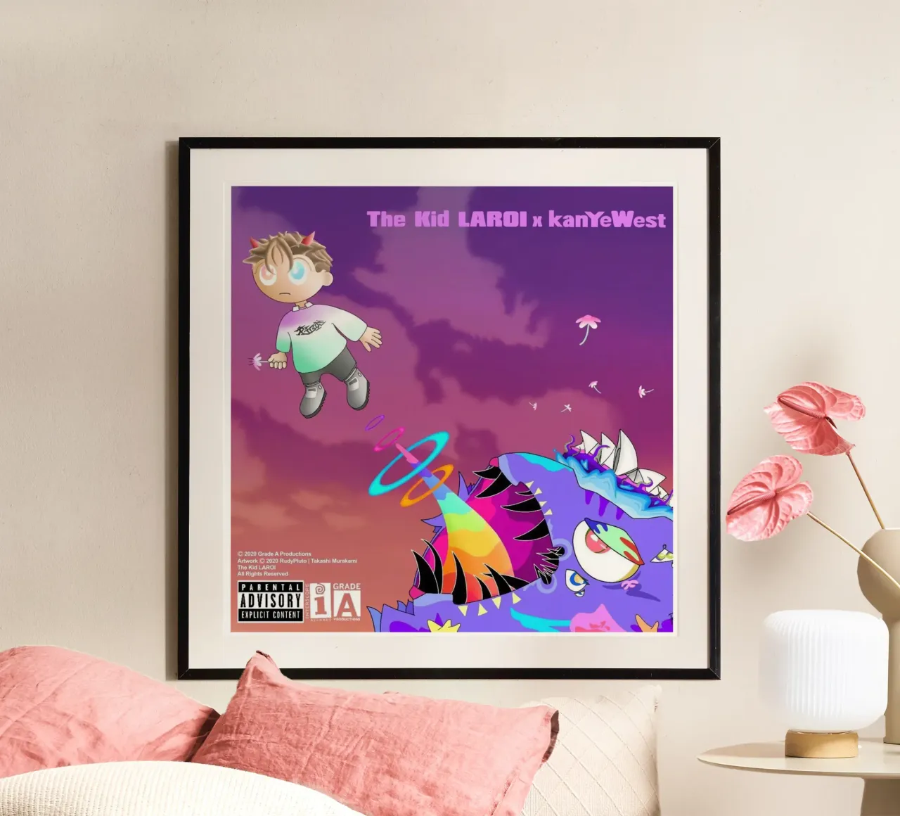 maglietta del tour di kanyes west glow in the dark poster da martina