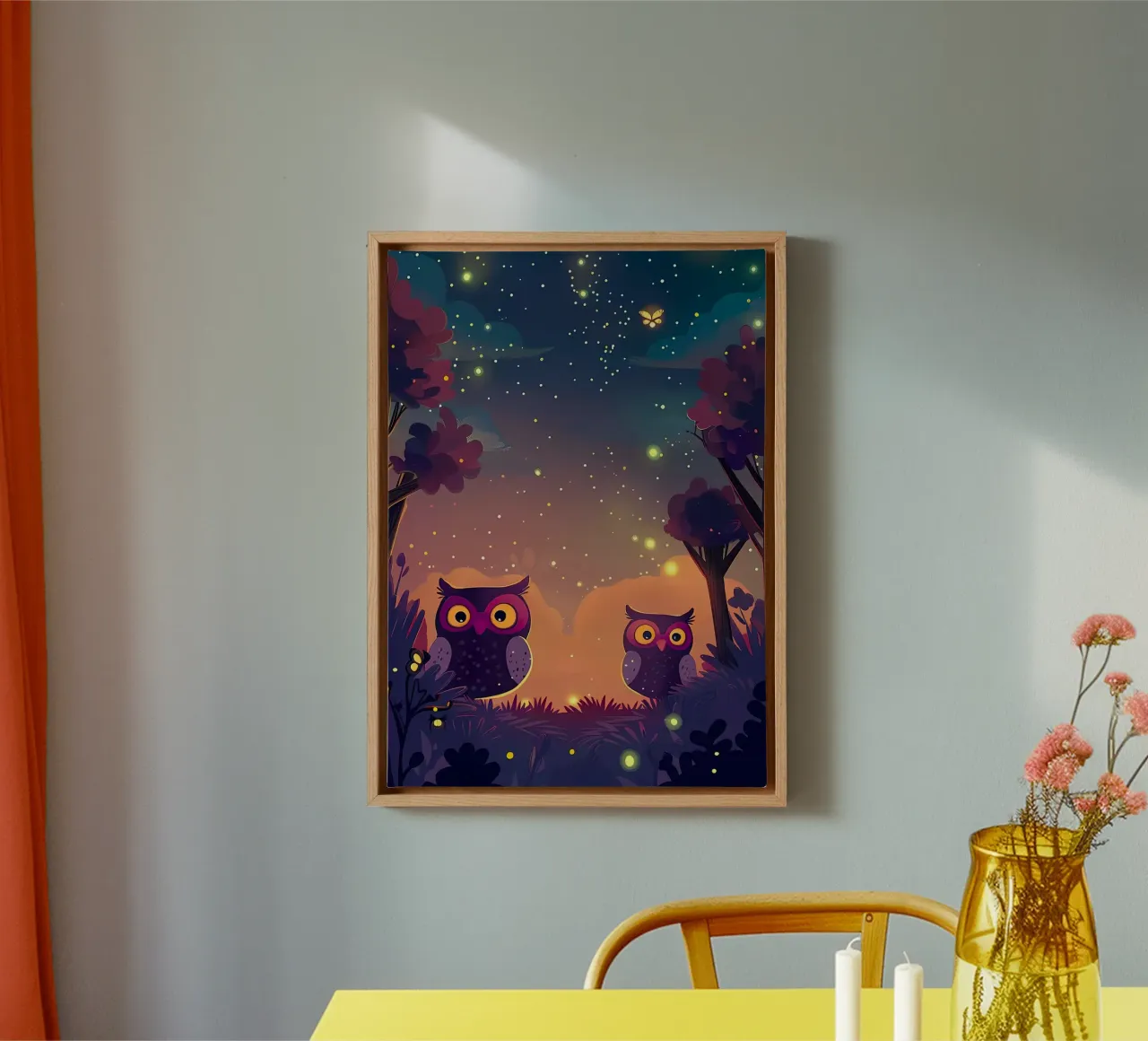 pair of owls canvas met Baklijst van kichin