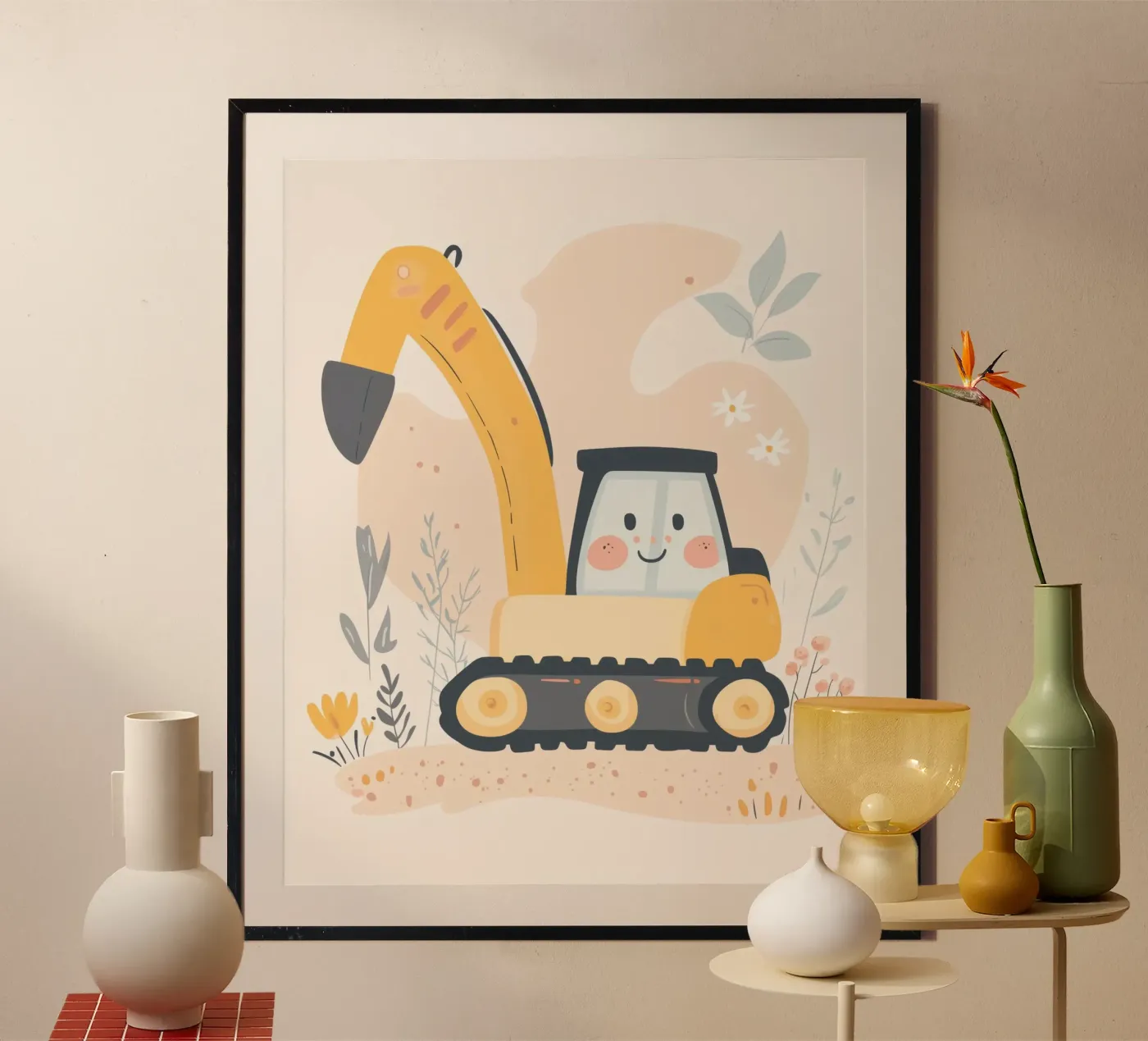 Whimsical Excavator poster van Happy Littles