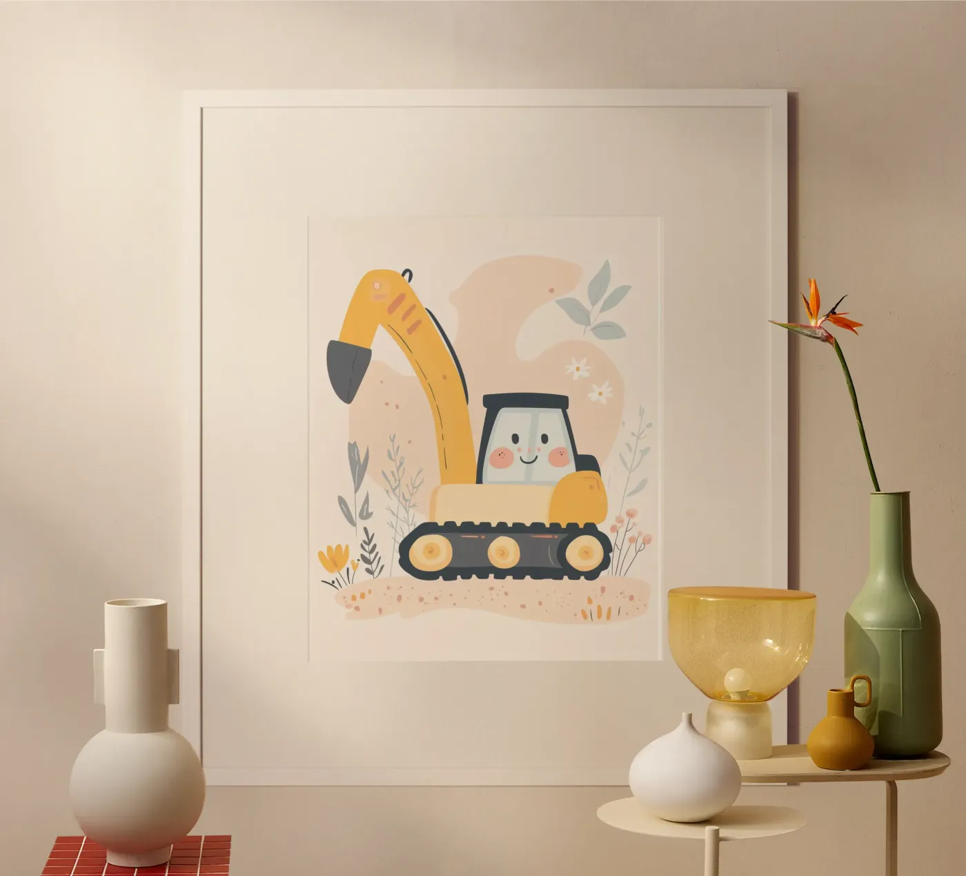 Whimsical Excavator poster van Happy Littles