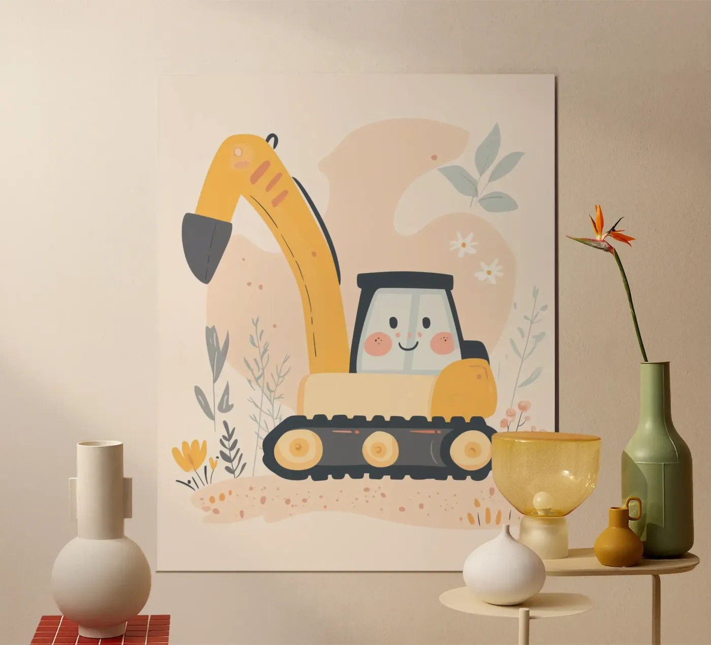 Whimsical Excavator poster van Happy Littles