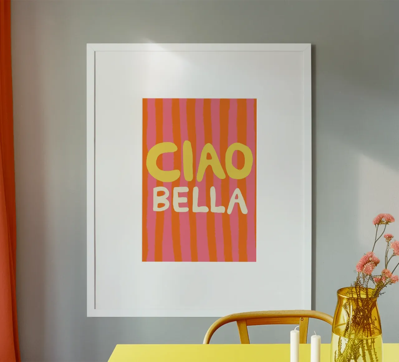 Ciao Bella Orange Pink Poster mit Aluminium Rahmen von Studio Dolci