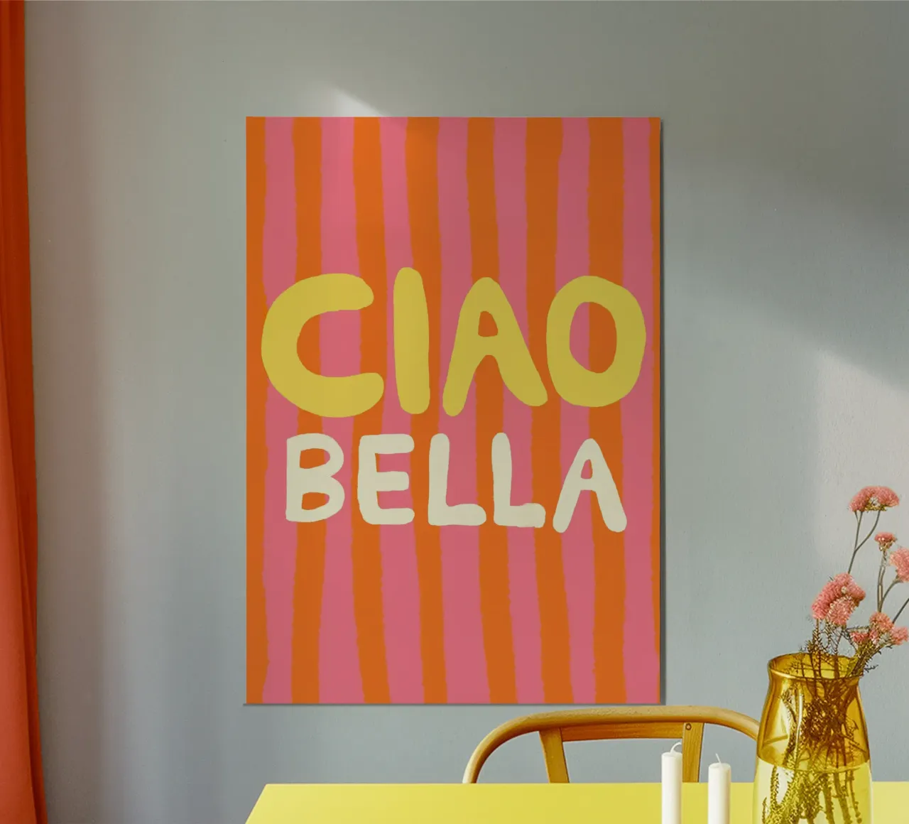 Ciao Bella Orange Pink Poster mit Aluminium Rahmen von Studio Dolci