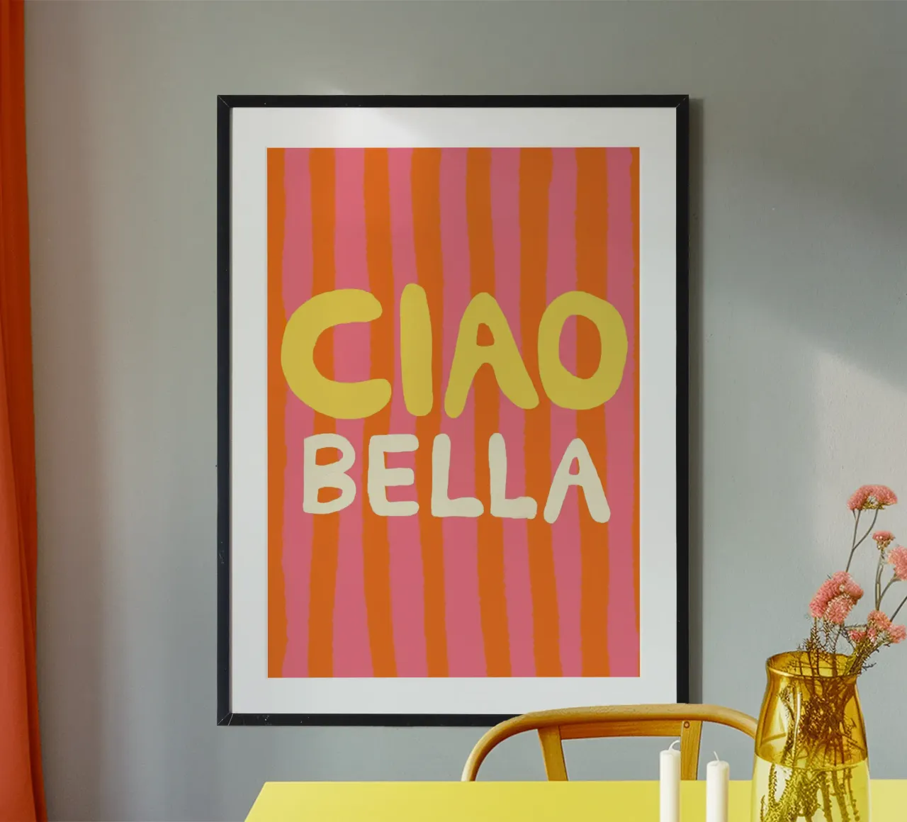 Ciao Bella Orange Pink Poster mit Aluminium Rahmen von Studio Dolci