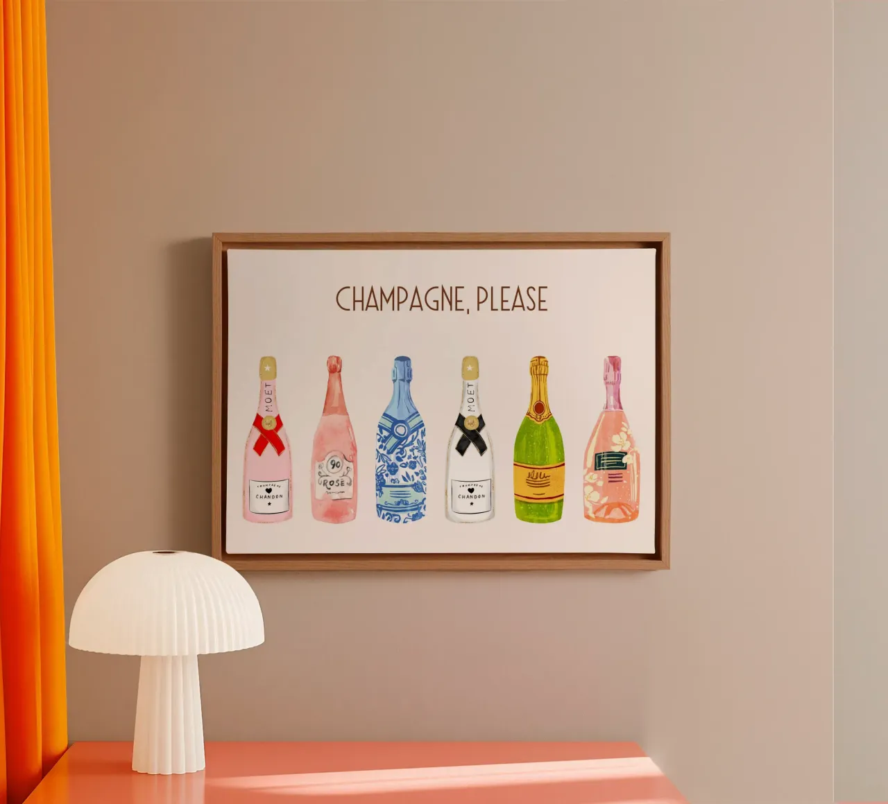 Champagne Please! Illustration Pop Art & Bar Decor canvas with Floater frame by vintagepod