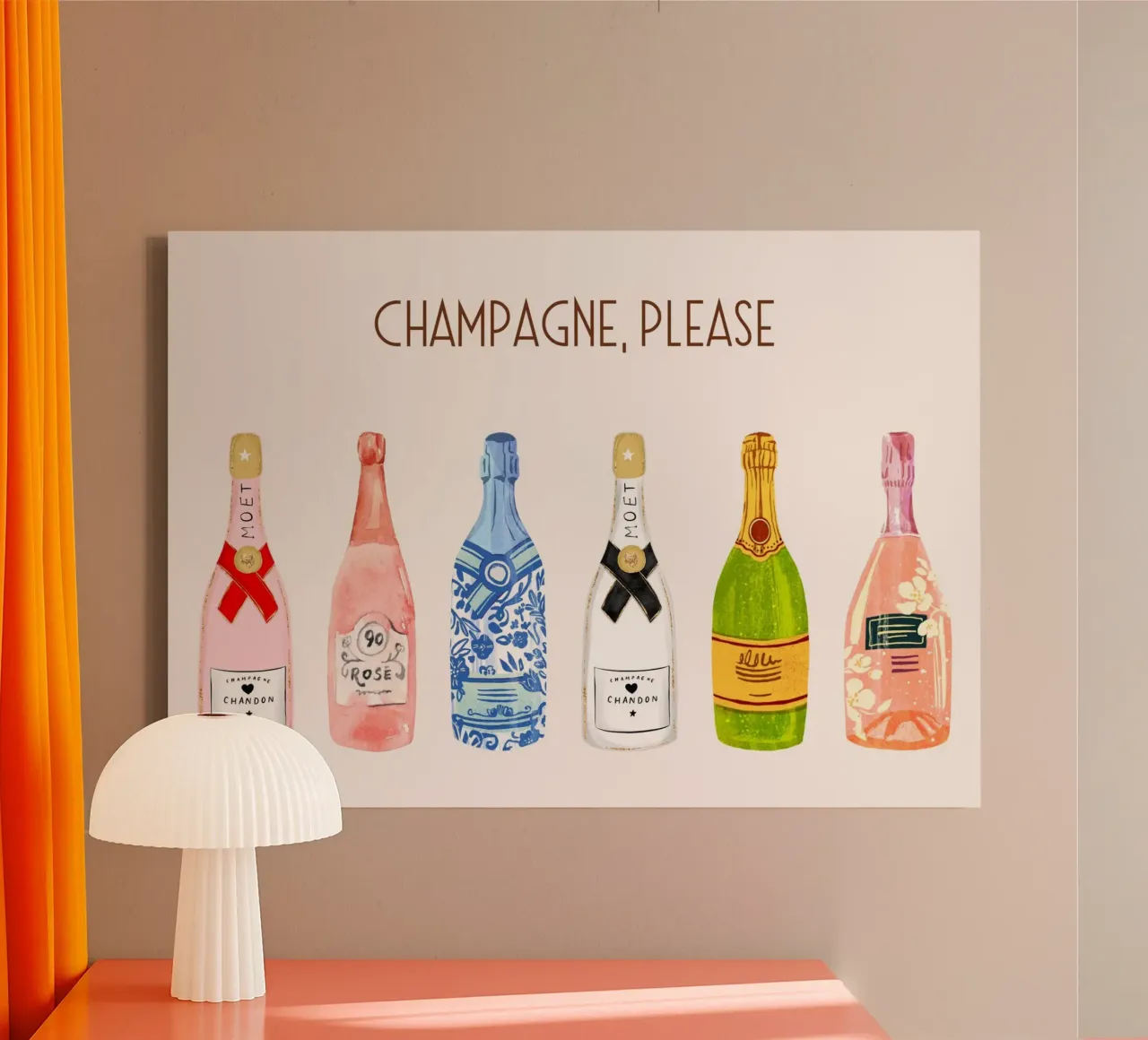 Champagne Please! Illustration Pop Art & Bar Decor canvas with Floater frame by vintagepod