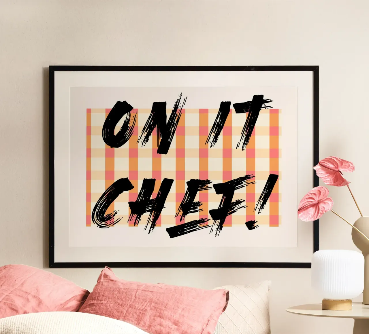 Su di esso Chef! Decorazione da parete per la cucina, Citazione da buongustaio poster con telaio in legno da vintagepod
