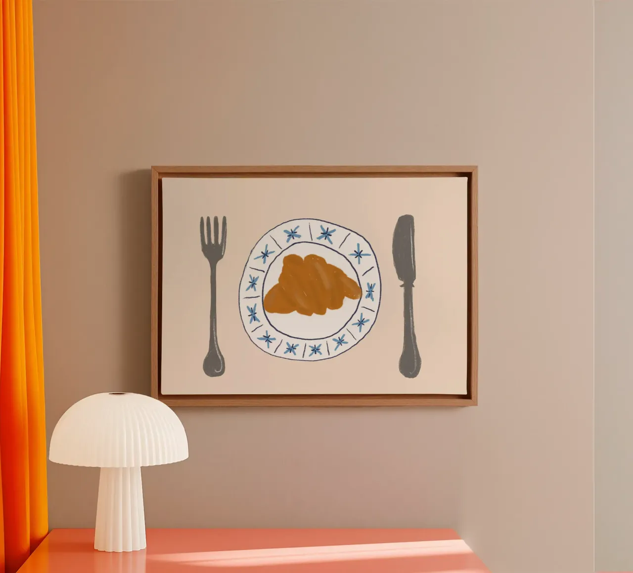 Poster per la colazione con croissant, cucina francese, decorazioni per la cucina tela con Cornice a cassetta da vintagepod