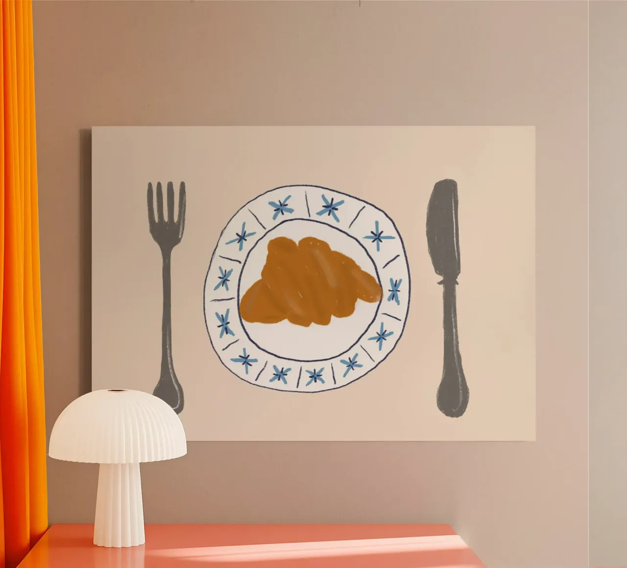 Poster per la colazione con croissant, cucina francese, decorazioni per la cucina tela con Cornice a cassetta da vintagepod