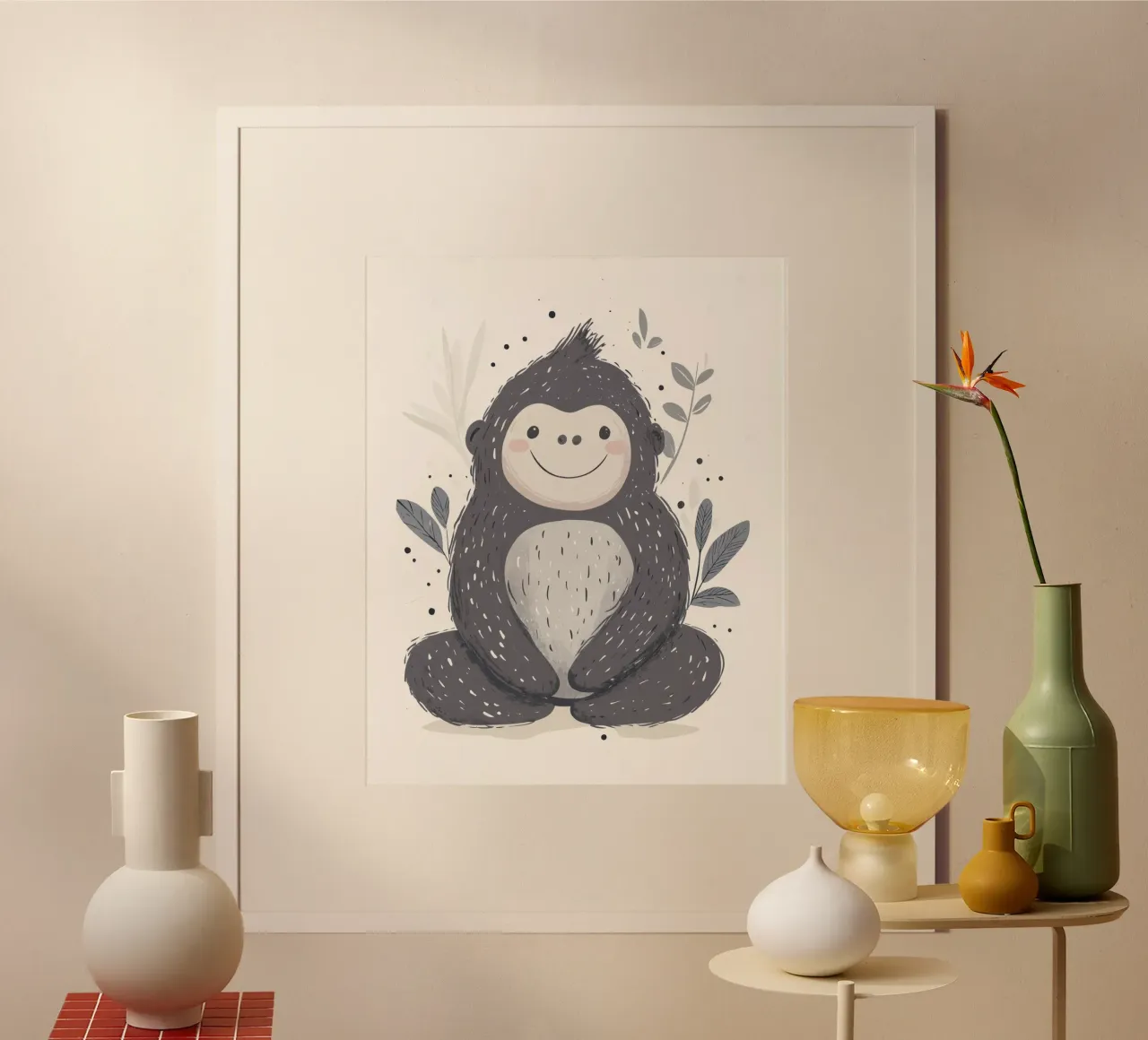 Scimmia capricciosa poster con telaio in alluminio da Happy Littles