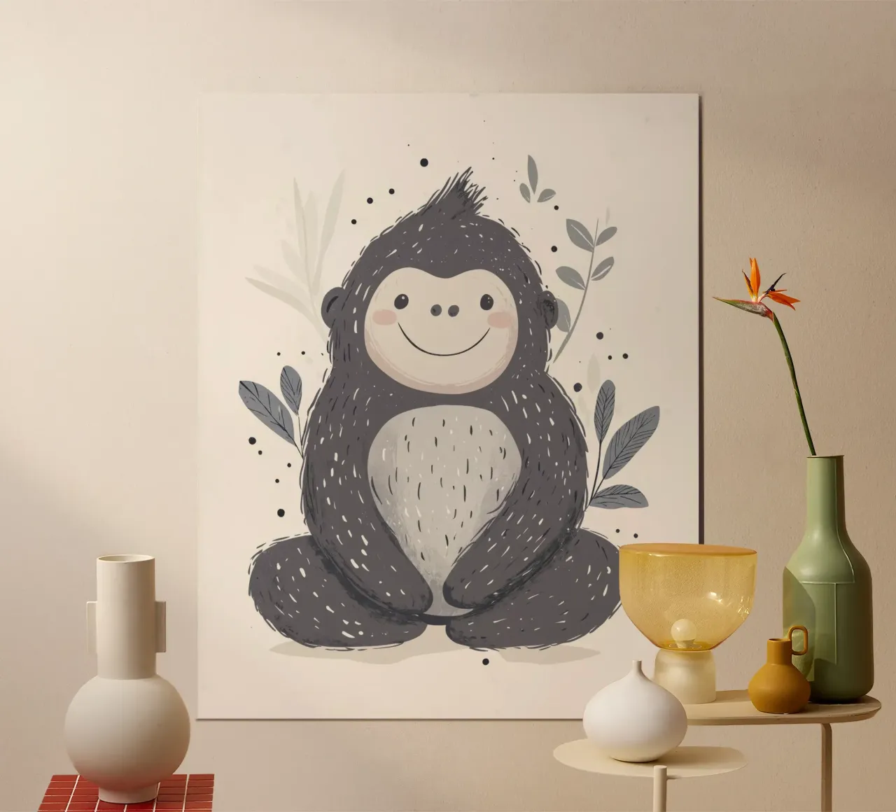 Scimmia capricciosa poster con telaio in alluminio da Happy Littles