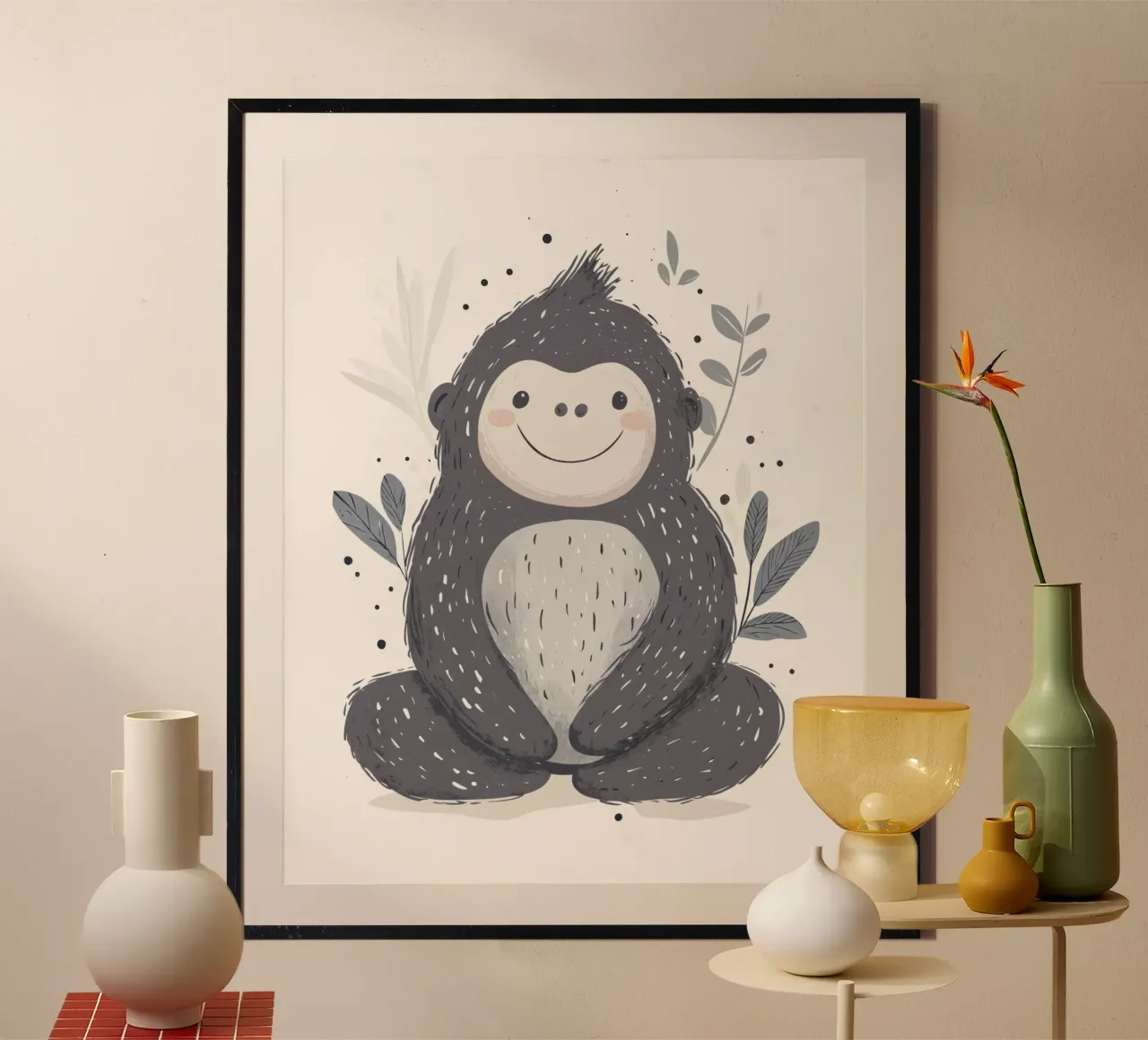 Scimmia capricciosa poster con telaio in alluminio da Happy Littles