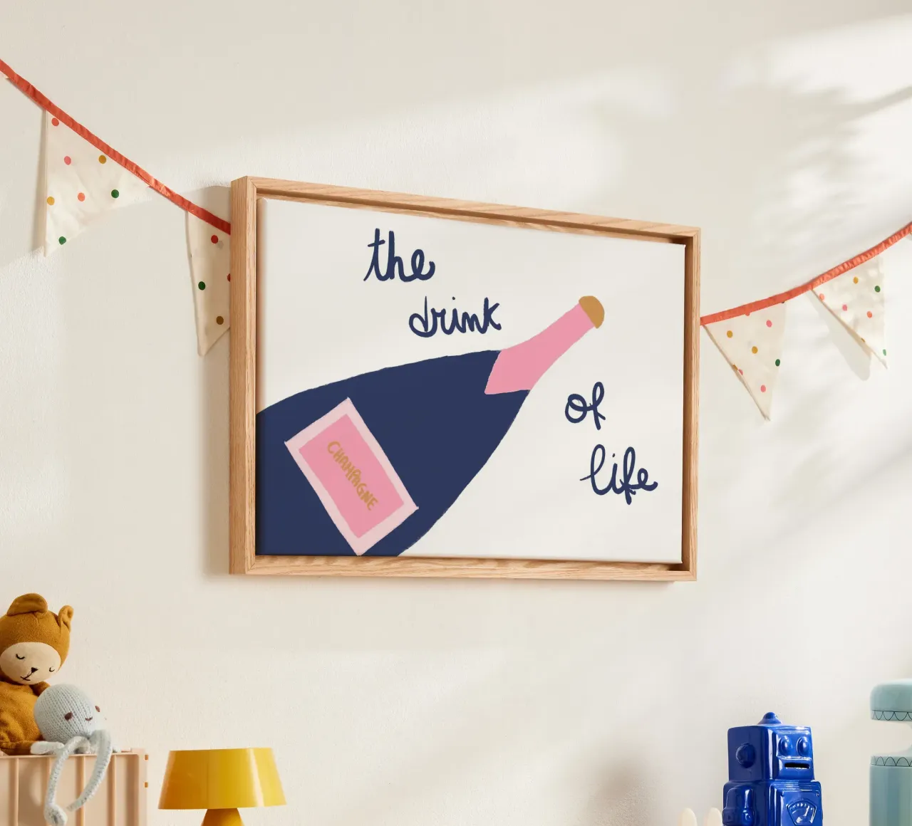 The Drink of Life, Champagne Pop Art, Bar Decor canvas with Floater frame by vintagepod