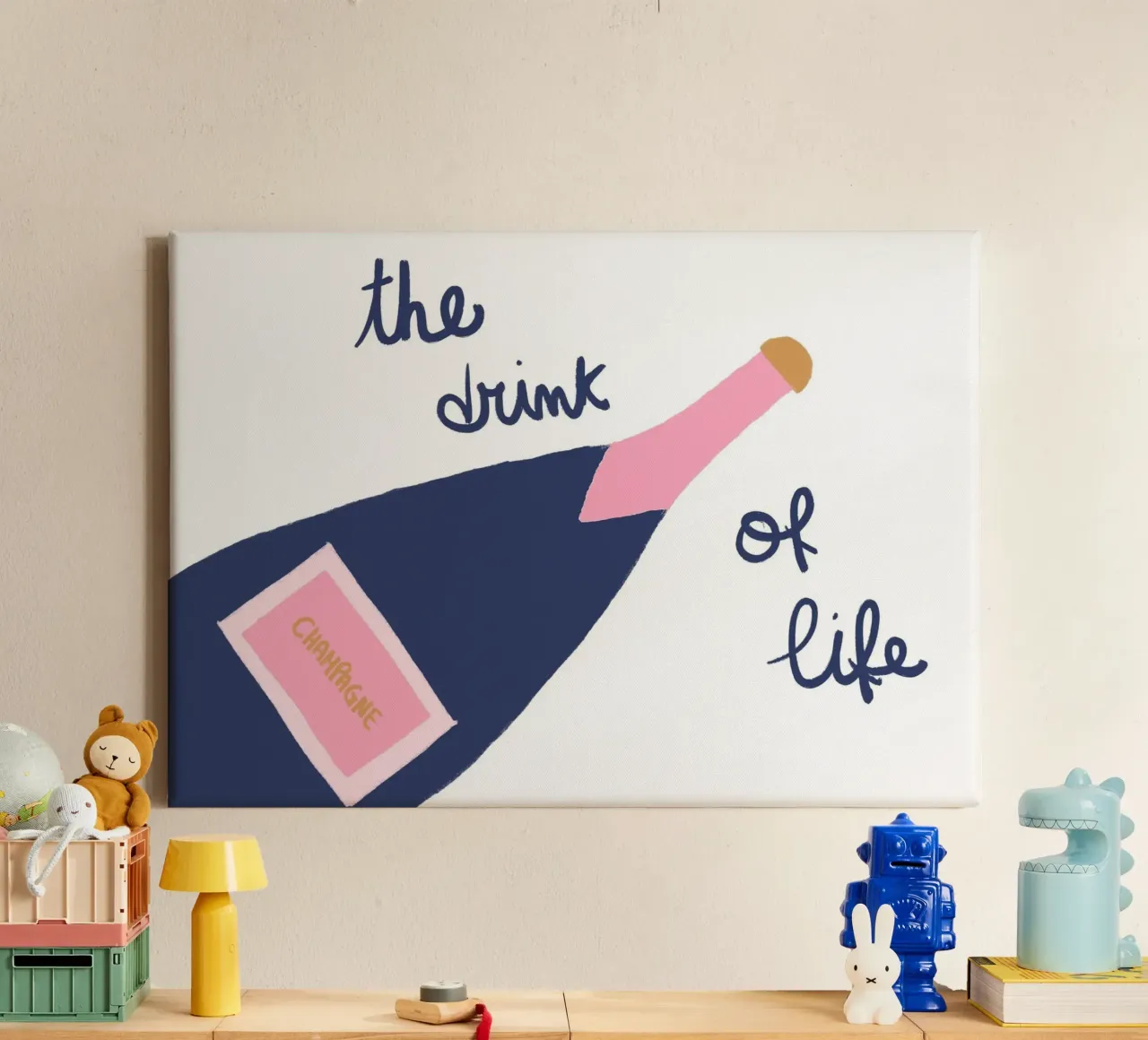 The Drink of Life, Champagne Pop Art, Bar Decor canvas with Floater frame by vintagepod