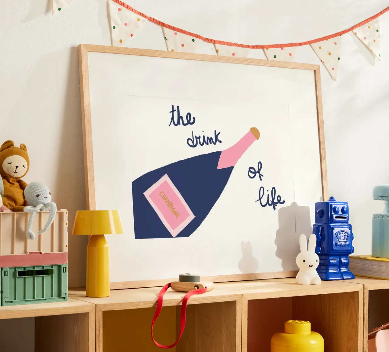 La bevanda della vita, Champagne Pop Art, arredamento per bar poster con telaio in legno da vintagepod