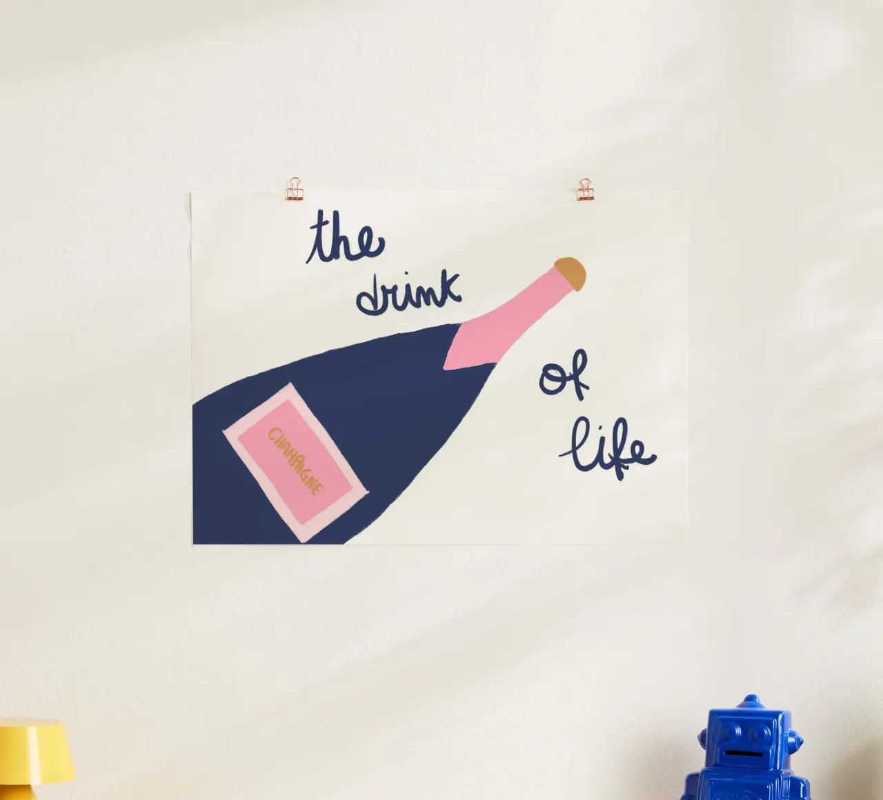 La bevanda della vita, Champagne Pop Art, arredamento per bar poster con telaio in legno da vintagepod