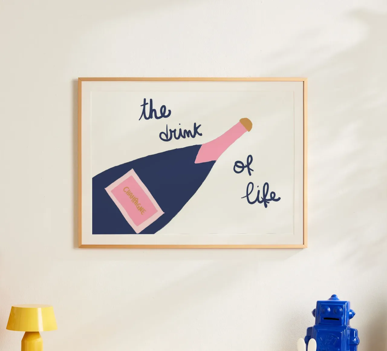 La bevanda della vita, Champagne Pop Art, arredamento per bar poster con telaio in legno da vintagepod