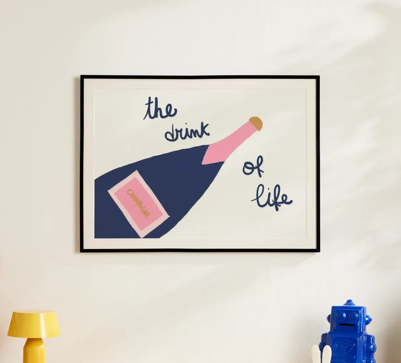 La bevanda della vita, Champagne Pop Art, arredamento per bar poster con telaio in legno da vintagepod