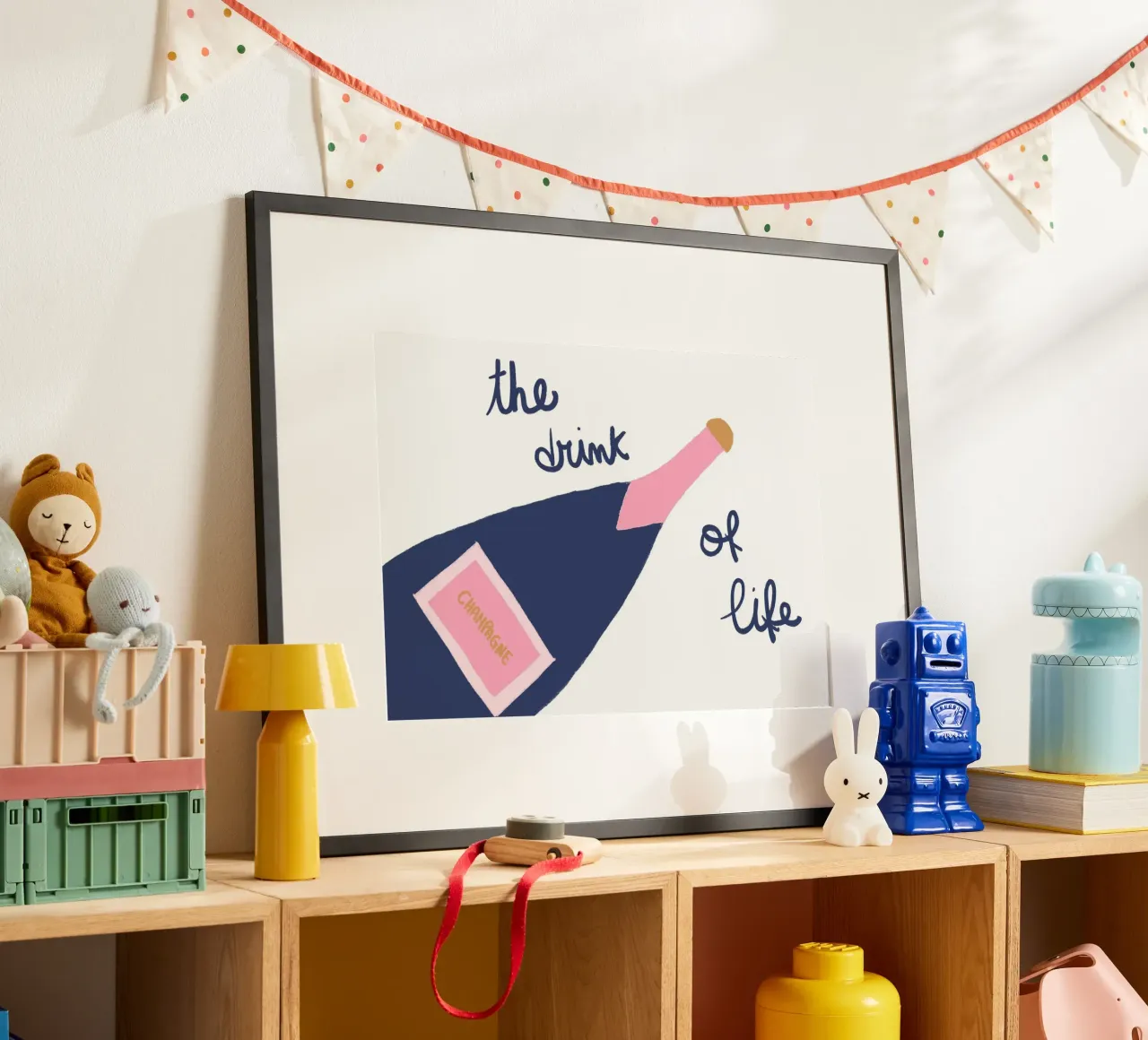 La bevanda della vita, Champagne Pop Art, arredamento per bar poster con telaio in legno da vintagepod