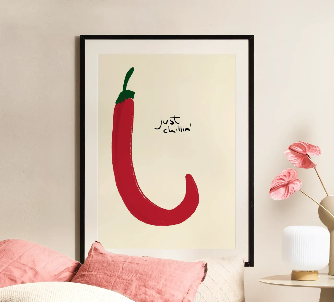 Arte del peperoncino, umorismo in cucina poster con telaio in alluminio da vintagepod