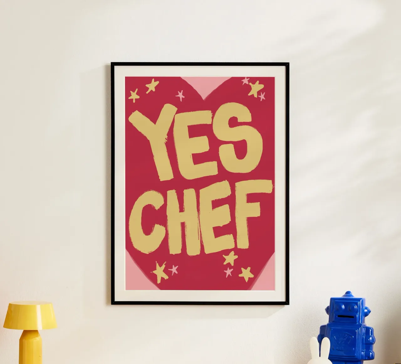 Sì Chef! Poster da cucina, arte del cuore e dell'amore poster con telaio in plastica da vintagepod
