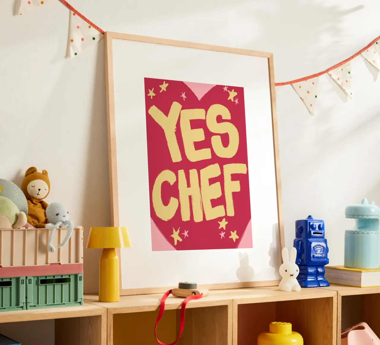 Sì Chef! Poster da cucina, arte del cuore e dell'amore poster con telaio in plastica da vintagepod