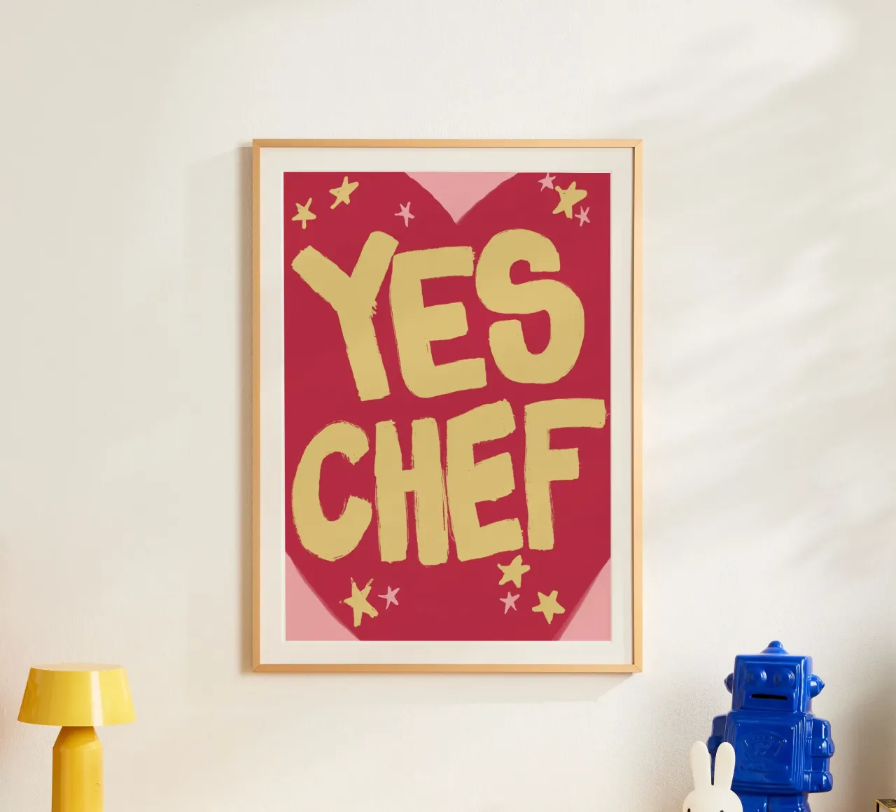 Sì Chef! Poster da cucina, arte del cuore e dell'amore poster con telaio in plastica da vintagepod